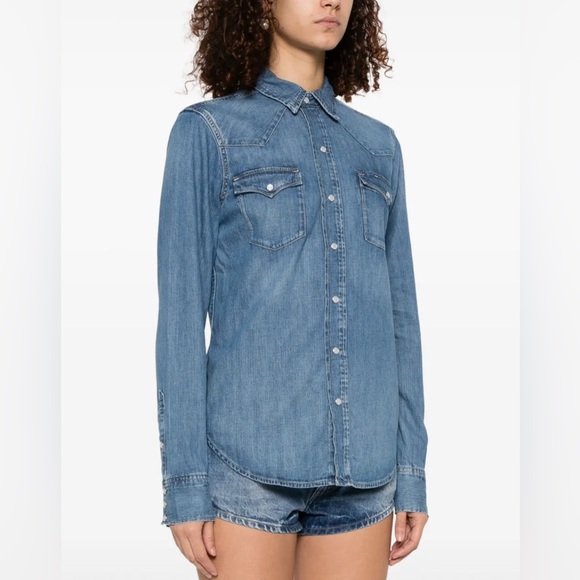 Polo Ralph Lauren Denim Western Shirt Pearl Snap Button Up Top Shirt Women’s XL - Picture 6 of 16